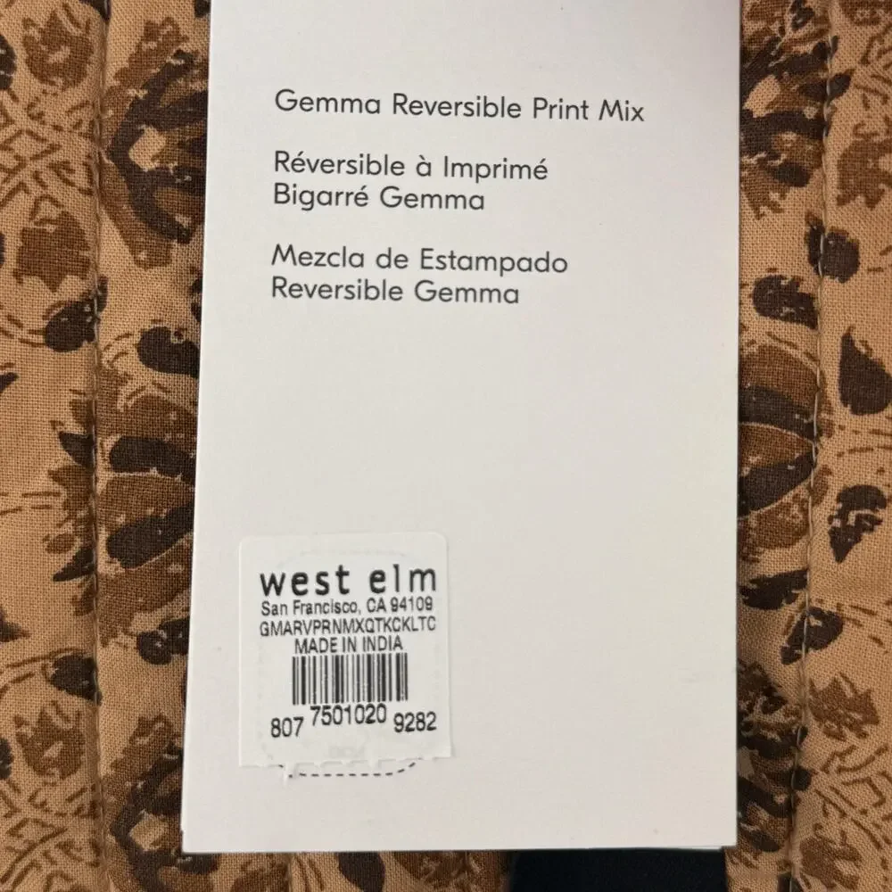 West Elm Gemma Reversible Print Quilt KING/CAL KING Brown Floral New Boho